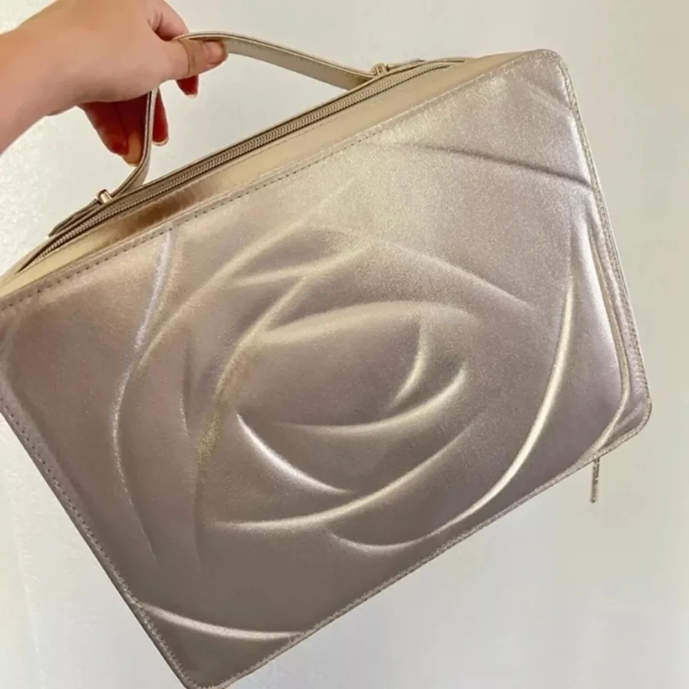 Lancôme Brushed Gold Metallic Makeup Case Bag Large